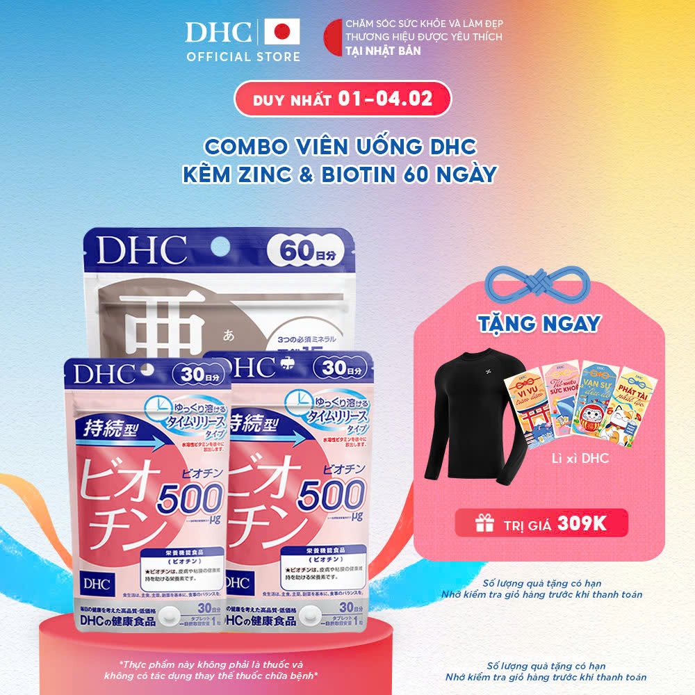 Combo Viên uống DHC Biotin & Kẽm hỗ trợ cơ thể và tốt cho tóc (60 Ngày) - TPBVSK DHC Biotin & ZinC