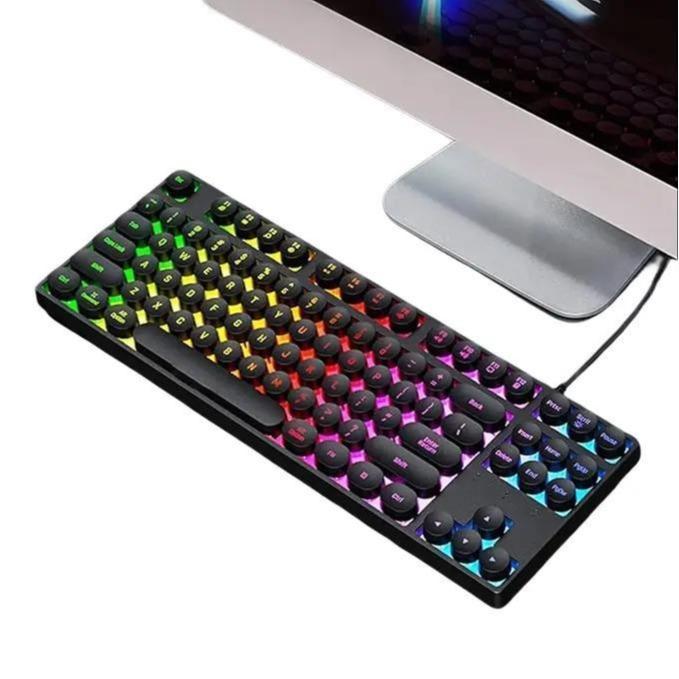 Bàn phím giả cơ SHIPADOO K87 Nút tròn đèn led 7 màu cực đẹp (màu đen)