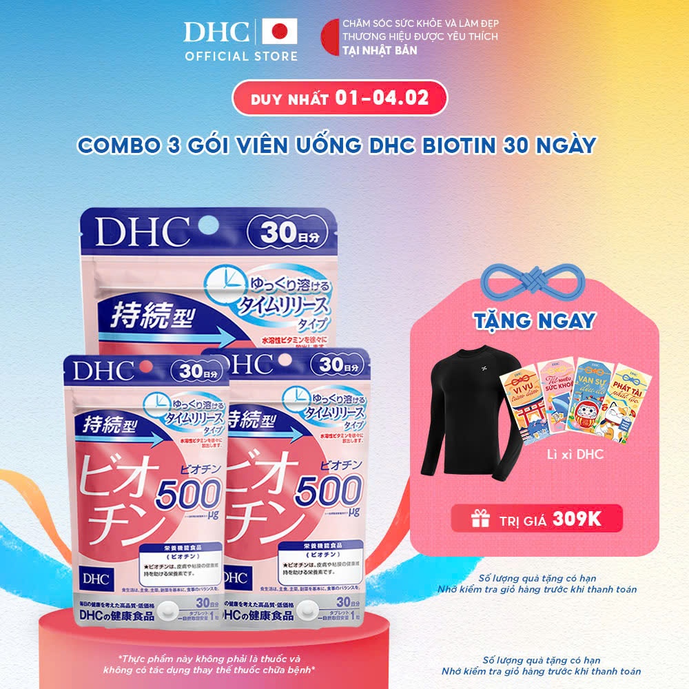 Combo Viên uống DHC Biotin hỗ trợ cho da và tóc (30 Ngàyx3) - TPBVSK DHC Sustained Release Biotin