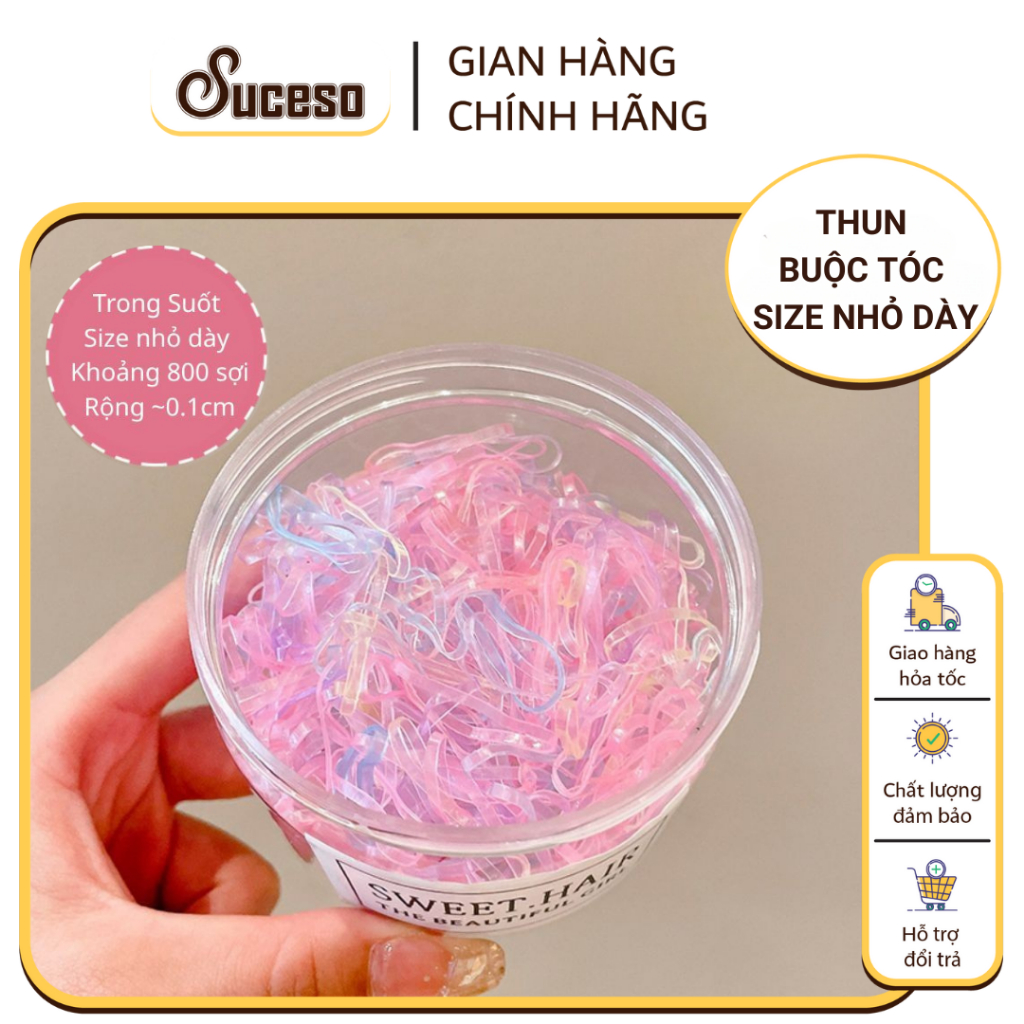 Thun Buộc Tóc Trong Suốt & Đen Size Nhỏ Dày ~800 Sợi  – Dây Thun Buộc Tóc Không Đau Buộc Chắc SUCESO