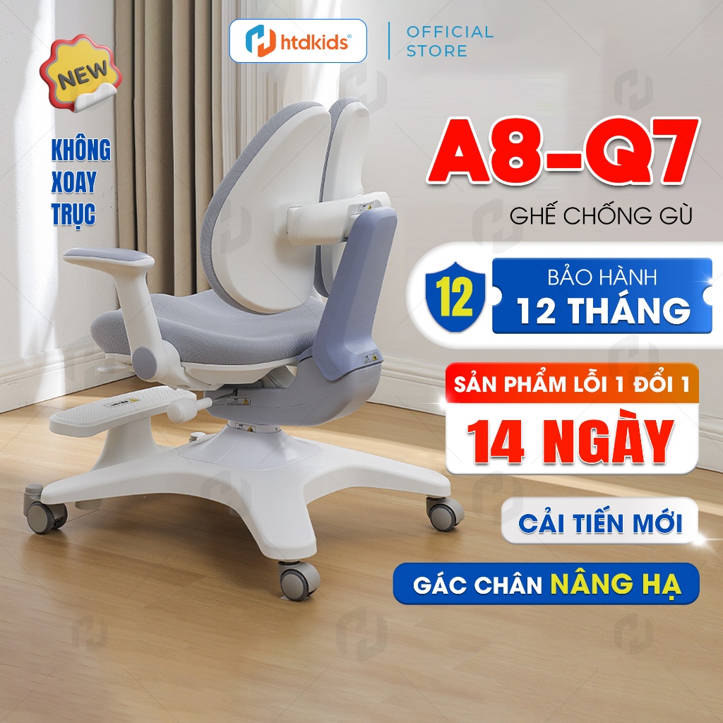 Ghế chống gù thông minh HTDkids A8-Q7, Tựa lưng cảm ứng trọng lực tự động căn chỉnh ôm sát lưng ở tr