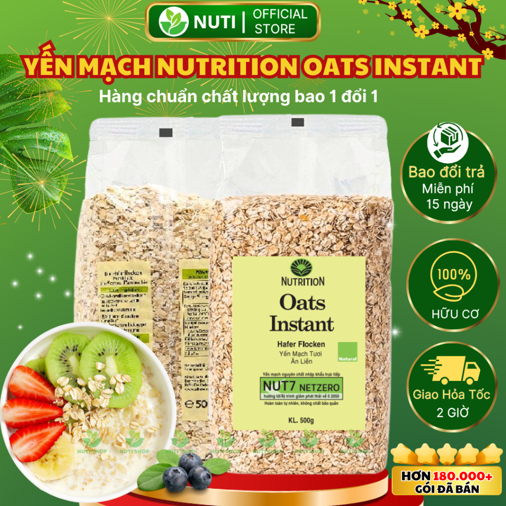 Yến Mạch Cán Vỡ / Dẹt Nutrition Oats Instant 500g – Giàu Chất Xơ, Ăn Kiêng, Gym, Eat Clean, Ăn Sáng