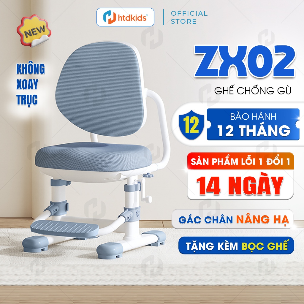 Ghế ngồi học chống gù kiểu mới HTDkids ZX02 cố định dáng ngồi - Tựa lưng đẩy sâu  kề sát cột sống, g