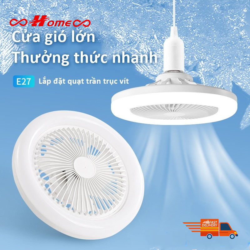 Quạt trần đèn led 3 chế độ sáng,3 chế độ gió đui đèn E27 ánh sáng an toàn dịu mắt