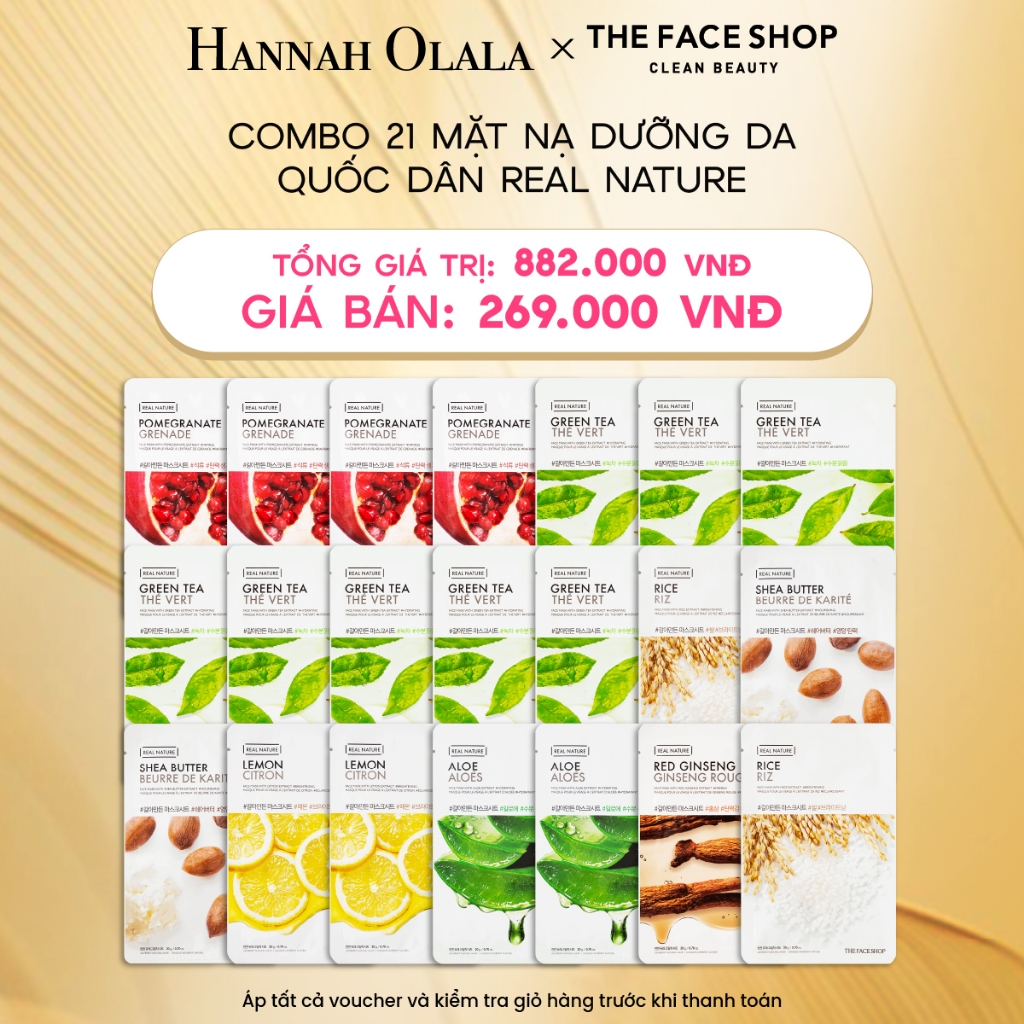 [LivestreamxHannah] Combo 21 Mặt Nạ Mix Quốc Dân THE FACE SHOP Bổ Sung Ẩm Real Nature 20g
