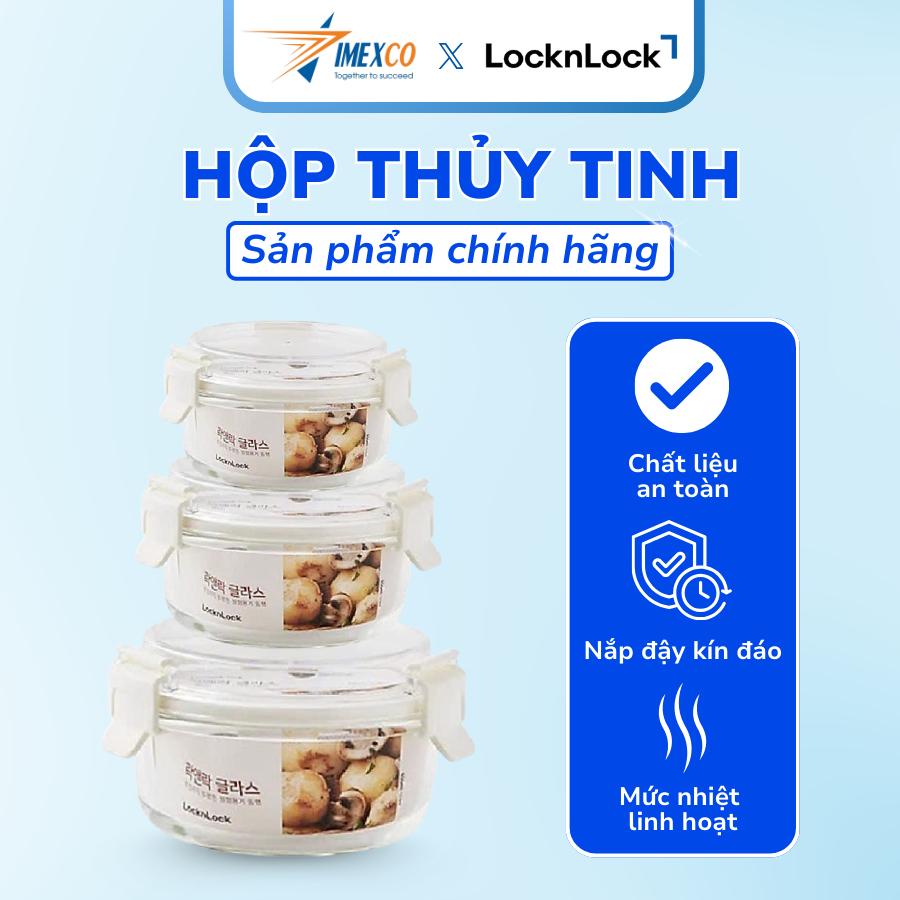 Hộp thủy tinh chịu nhiệt nắp vòm nhựa Tritan LocknLock 400ml / 650ml / 950ml - LLG894 / LLG895 / LLG