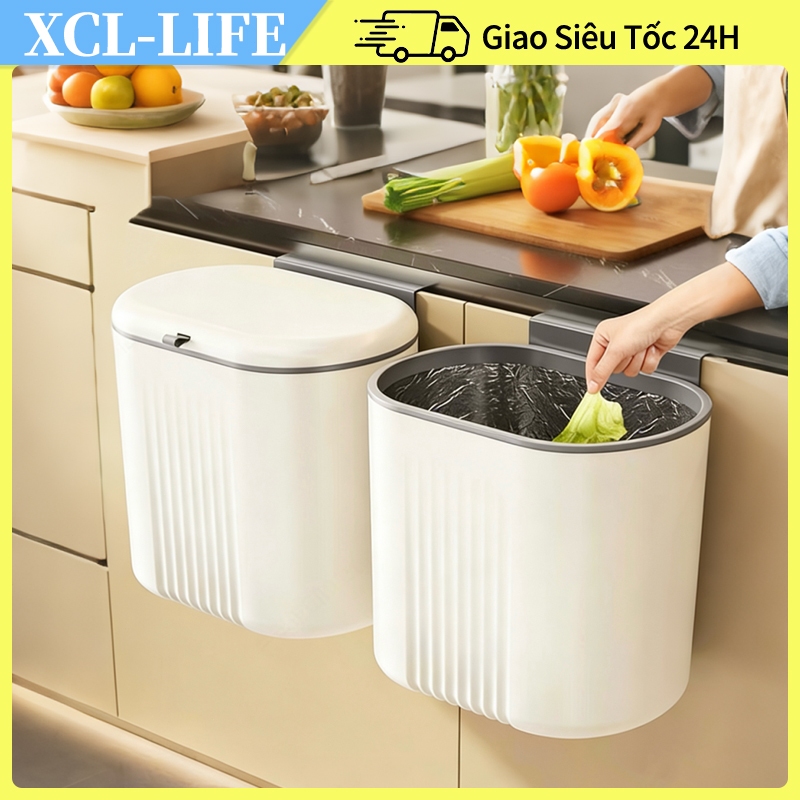 Thùng đựng rác treo tường, tủ bếp, nhà vệ sinh thiết kế nắp lật thông minh cỡ lớn 12L