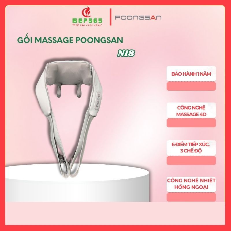 Gối Massage Poongsan N18 – Công Nghệ Massage 4D – Nhiệt Hồng Ngoại Thư Giãn Sâu