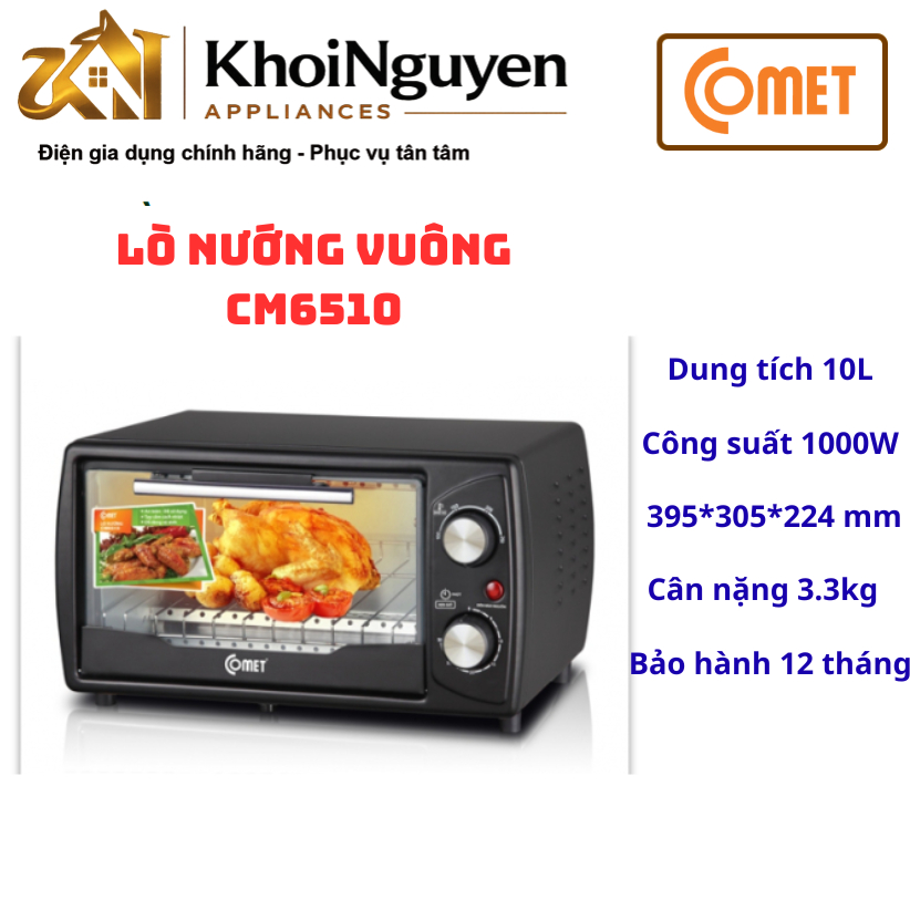 Lò Nướng Điện Comet CM6510 10L 1000W Nhiệt 100-250°C Hẹn Giờ 30’ Núm Vặn Cơ Nhỏ Gọn