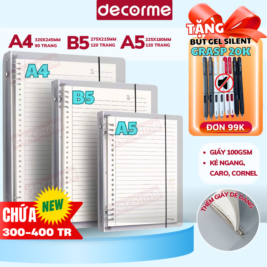 Bìa Sổ còng A4 B5 A5 20 26 30 còng Decorme binder bìa sổ còng sắt làm sổ planner bullet journal