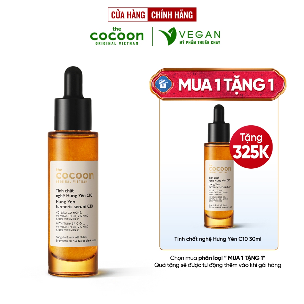 Tinh chất nghệ Hưng Yên 10% Vitamin C cocoon 30ml (turmeric serum) thuần chay