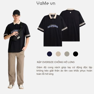 Áo Polo Nam FlexFit™ Cổ Phối Màu "CALIFORNIA" The No Style 028 Dáng Rộng Rãi F4 23440 |YaMe|