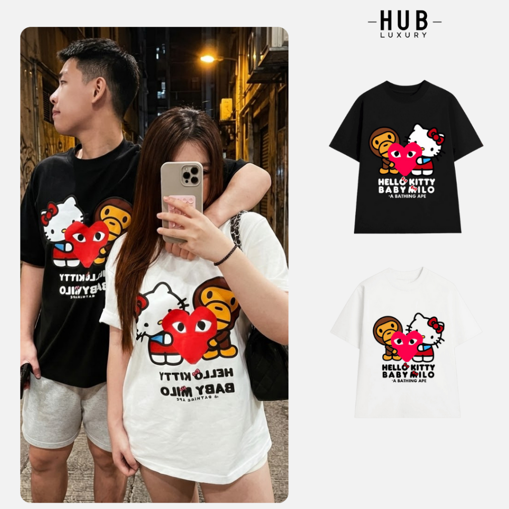 Áo Thun Nam Bape Hello Kitty Form Rộng Streetwear Cực Chiến Vải Cotton 100% Thấm Hút Mồ Hôi Phong Cá