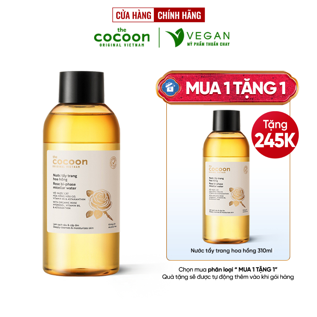 (Bản mới) Nước tẩy trang hoa hồng the cocoon vietnam 310ml Thuần chay