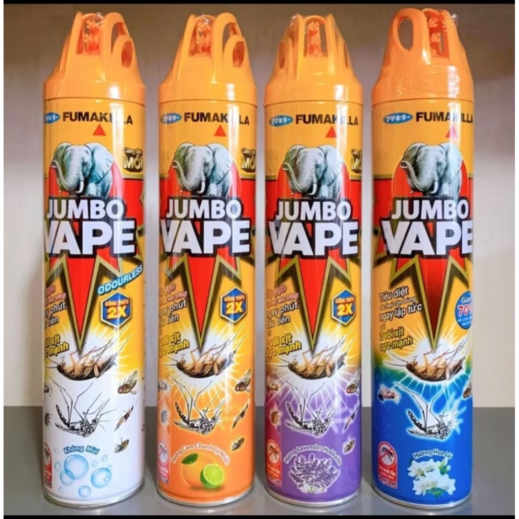 Bình xịt muỗi Jumbo Vape 600ml không mùi, hương cam chanh