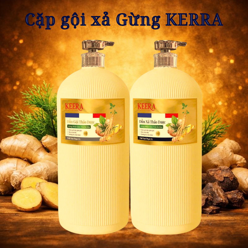 Cặp gội xả GừngTươi KERRA dung tích 4000ml/ cặp, giảm gàu ngứa, giảm rụng, kích mọc tóc