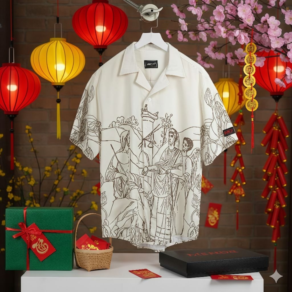 Áo sơ mi Ruthless/Iliad Unisex tay ngắn, vải lụa mềm mịn, thoáng mát, hoạ tiết line art cổ điển, for