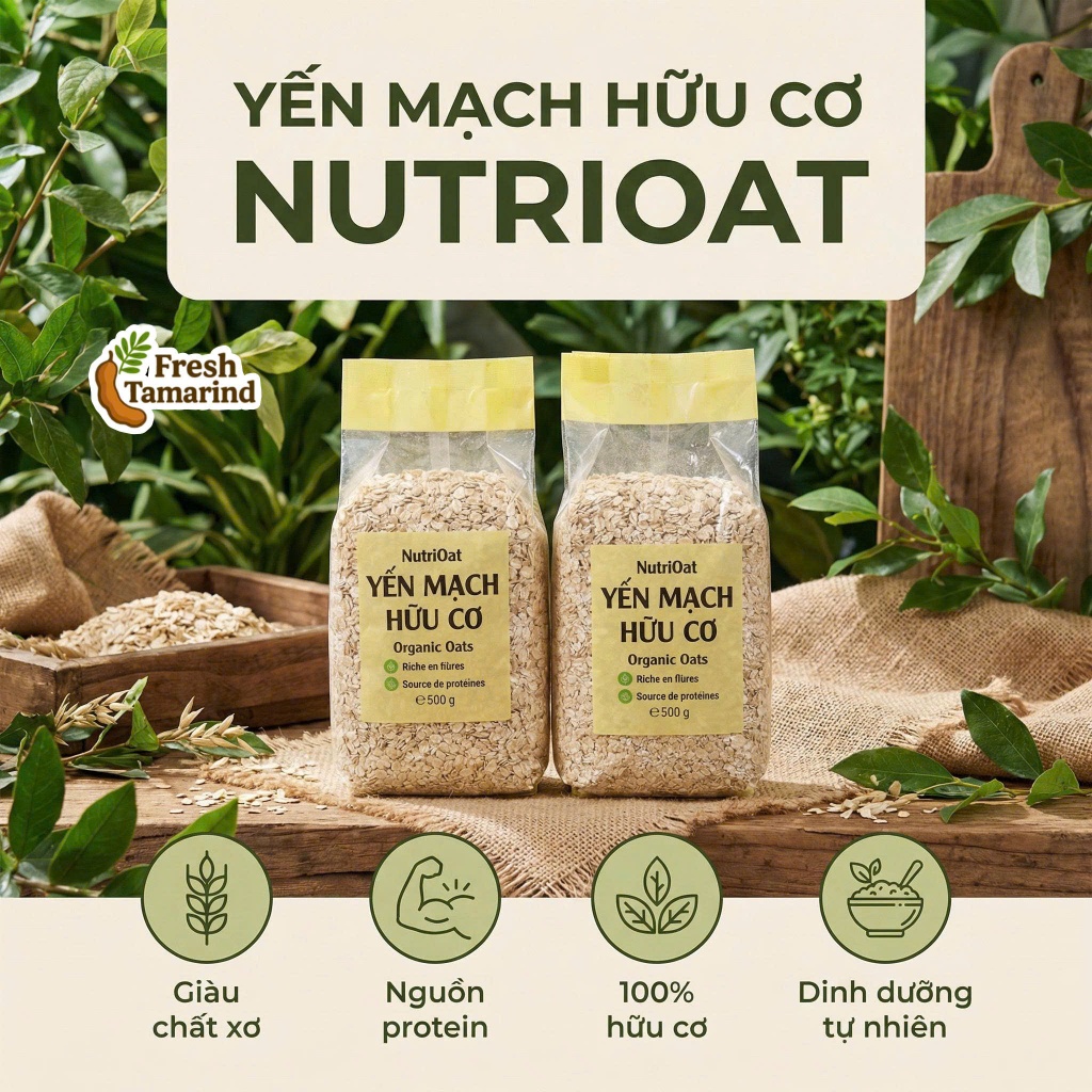 Yến mạch hữu cơ cán vỡ 1kg ( 2 túi 500g )