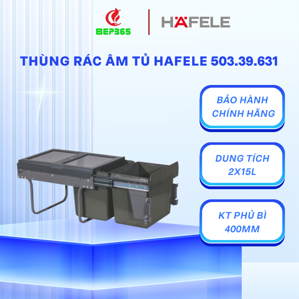 Thùng rác Hafele 400mm 2x15L 503.39.631 - Tiện Ích, Dễ Dàng Vệ Sinh