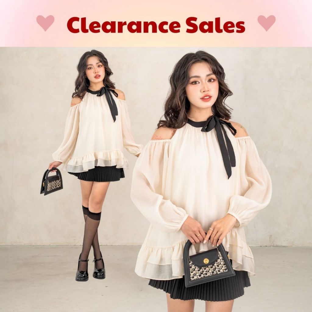 Áo khoét vai Nari Top ATV022 tơ bồng bềnh, phối cổ nơ - Uni By Heart