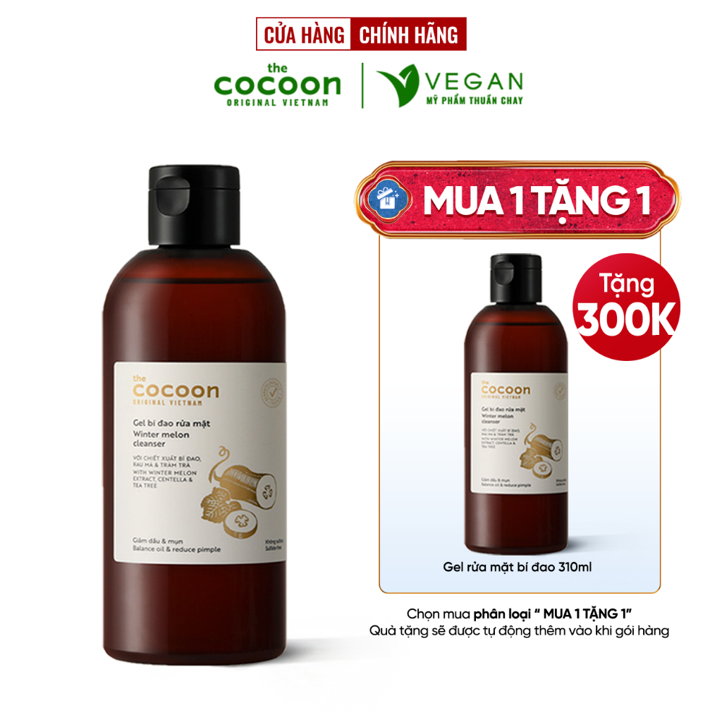BIGSIZE Gel bí đao rửa mặt cocoon 310ml thuần chay - VEGAN mỹ phẩm thuần chay
