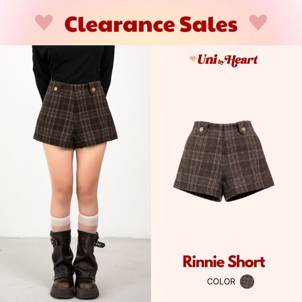 Quần đùi dạ Rinnie Short QD012 họa tiết kẻ caro, cạp phối cúc - Uni By Heart