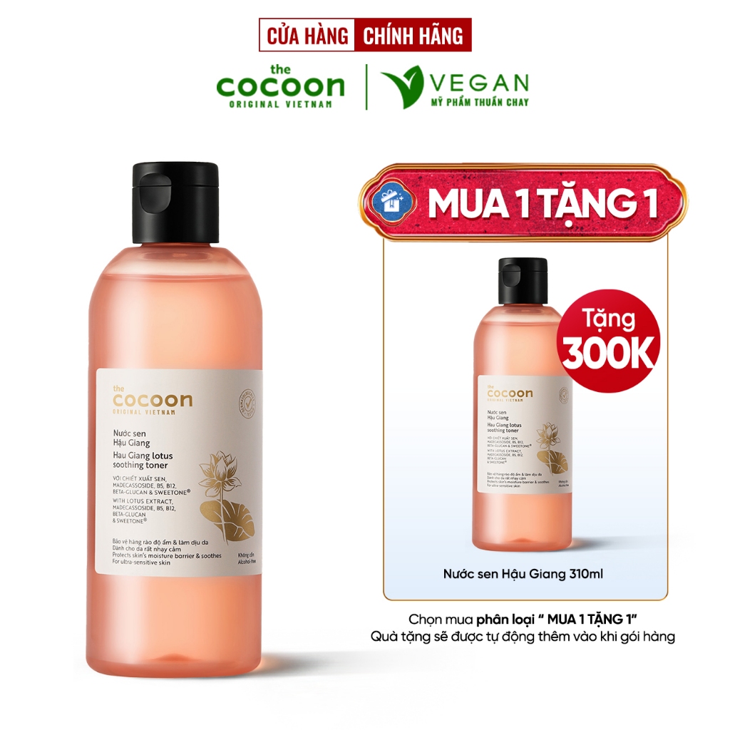 Toner Nước cân bằng da Sen Hậu Giang Cocoon 310ml thuần chay