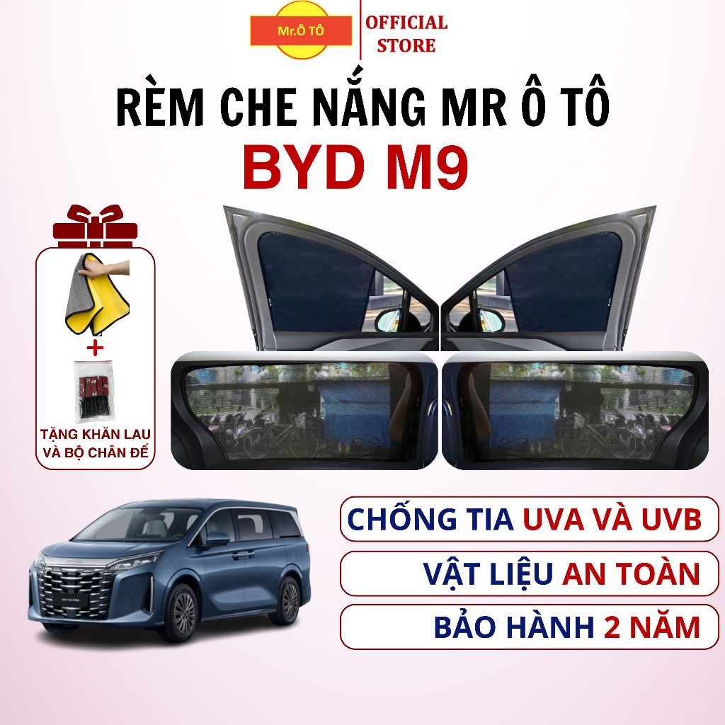 Rèm che nắng chống UV xe BYD M9 (không nam châm) - Loại 1 Mr Ô TÔ - Bảo hành 2 năm, dạng lưới.