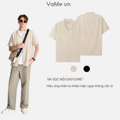 Áo Sơ Mi Nam Tay Ngắn Sọc Nổi EasyCare™ Ít Nhăn The No Style 081 Dáng Vừa Vặn F3 23617 |YaMe|