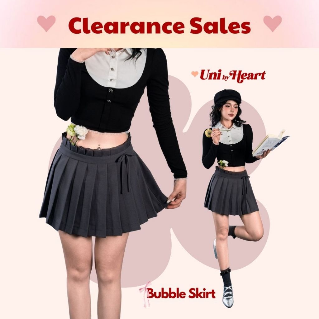 Chân váy xếp ly Bubble Skirt CV007 dáng ngắn, đính nơ 1 bên sườn - Uni By Heart