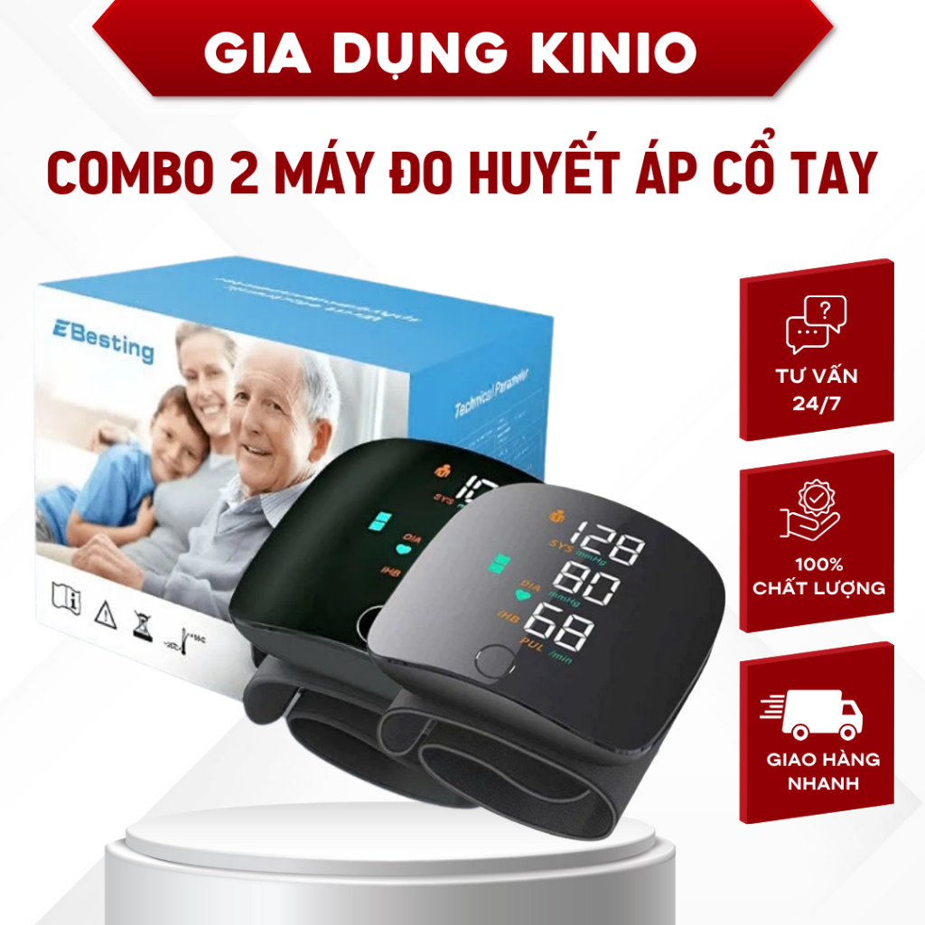 Combo 2 Máy Đo Huyết Áp Cổ Tay Màn Hình LED Đọc Kết Quả Bằng Tiếng Việt Bảo Hành 12 Tháng KINIO