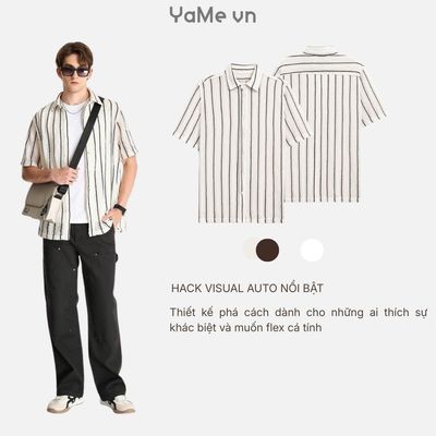 Áo Sơ Mi Nam Tay Ngắn Kẻ Sọc Vải Lưới  IceVibes™ The No Style 144 Dáng Vừa F3 23835 |YaMe|