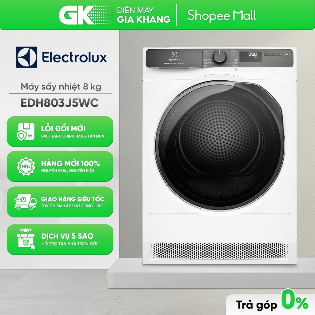 EDH803J5WC (Trắng) | EDH803J5SC (Xám) - Máy Sấy Bơm Nhiệt 8 Kg ELECTROLUX {Freeship Cần Thơ}