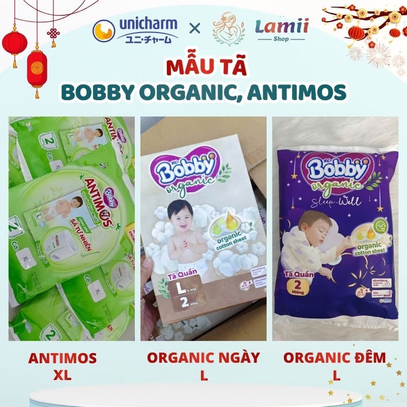 [HỘP MẪU 2 MIẾNG] Bobby Premium Soft / Antimos/ Bobby Organic ngày - Tã quần Bobby CHÍNH HÃNG