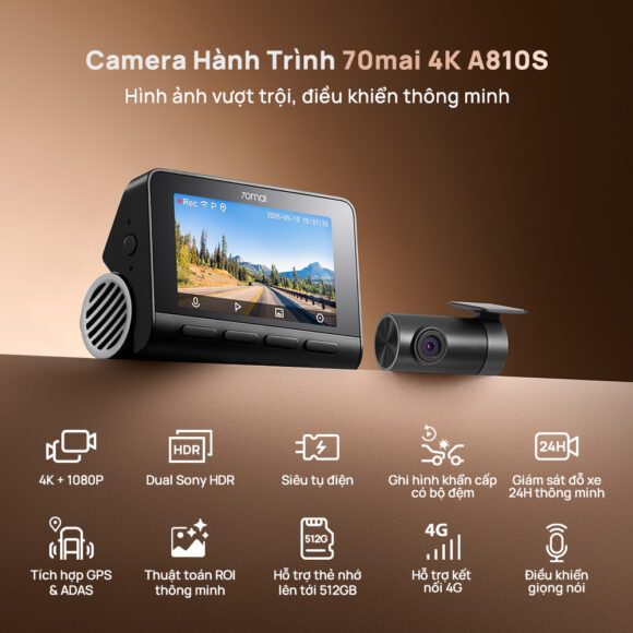 [NEW] Camera Hành Trình 70mai A810S 4K Set – GPS tích hợp, Sony Stavis 2 - HDR, Hỗ Trợ 4G