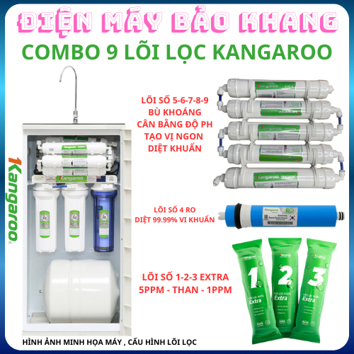 Bộ 9 Lõi Lọc nước Kangaroo Hydrogen Trắng KG100HA KG100HC.., Lắp sẵn co cút kết nối
