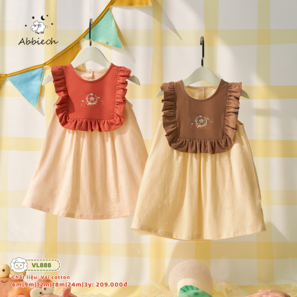 Váy sát nách bé gái ABBIEOH cotton tay bèo họa tiết vintage cho bé 0-3 tuổi VL888 VL787 VL606 VL634 