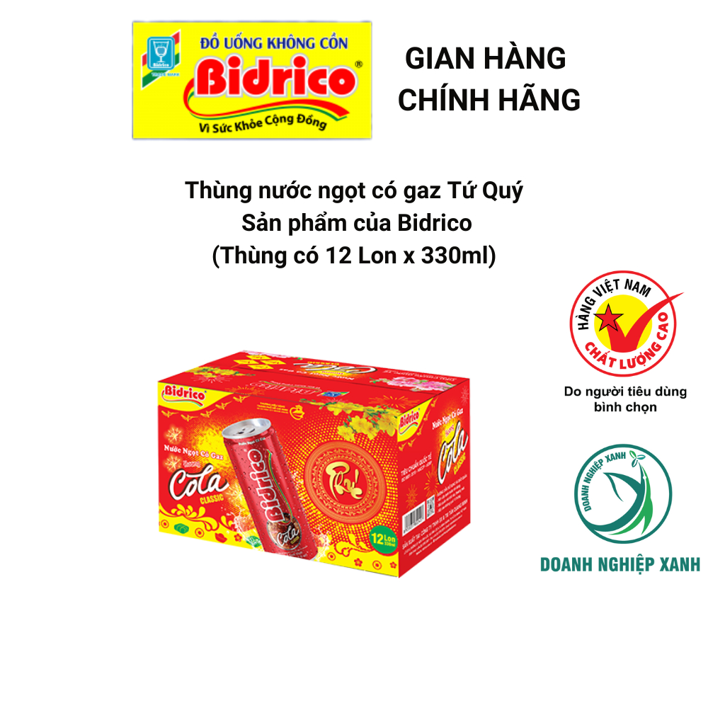 Nước Ngọt Có Gaz Bidrico Tứ Quý ( Thùng 12 lon 330ml )