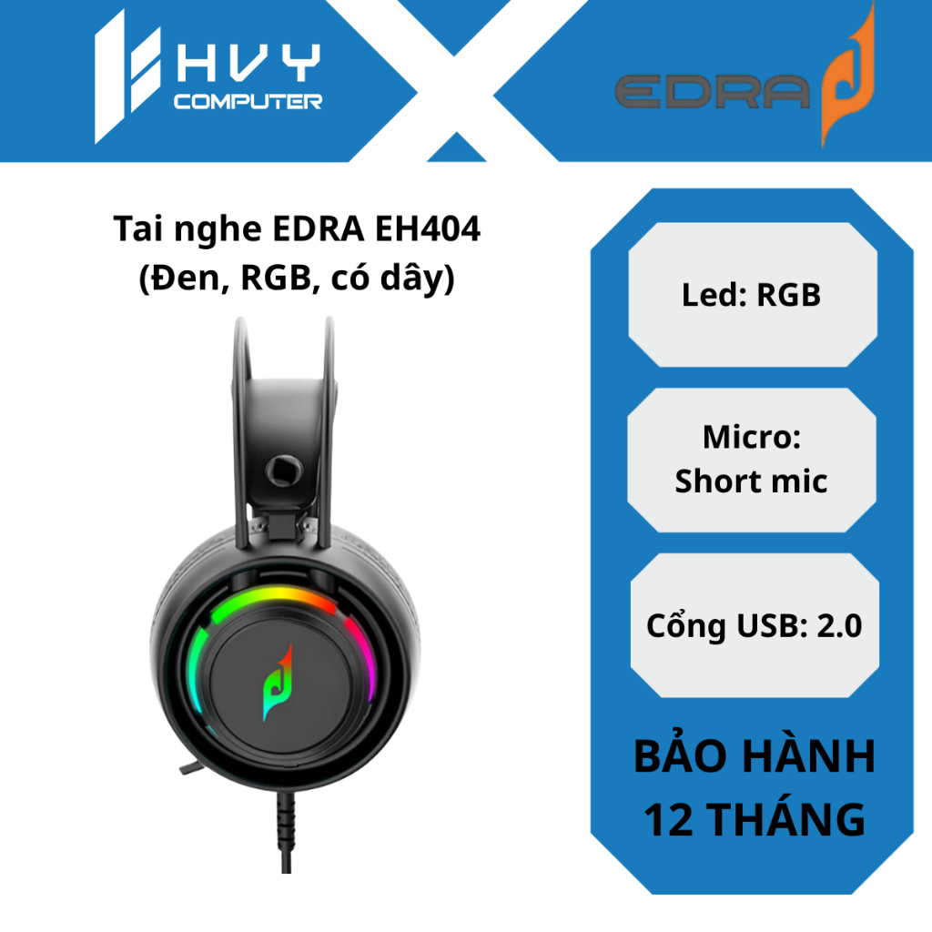 Tai nghe EDRA EH404 (Đen, RGB, có dây) - Hàng chính hãng
