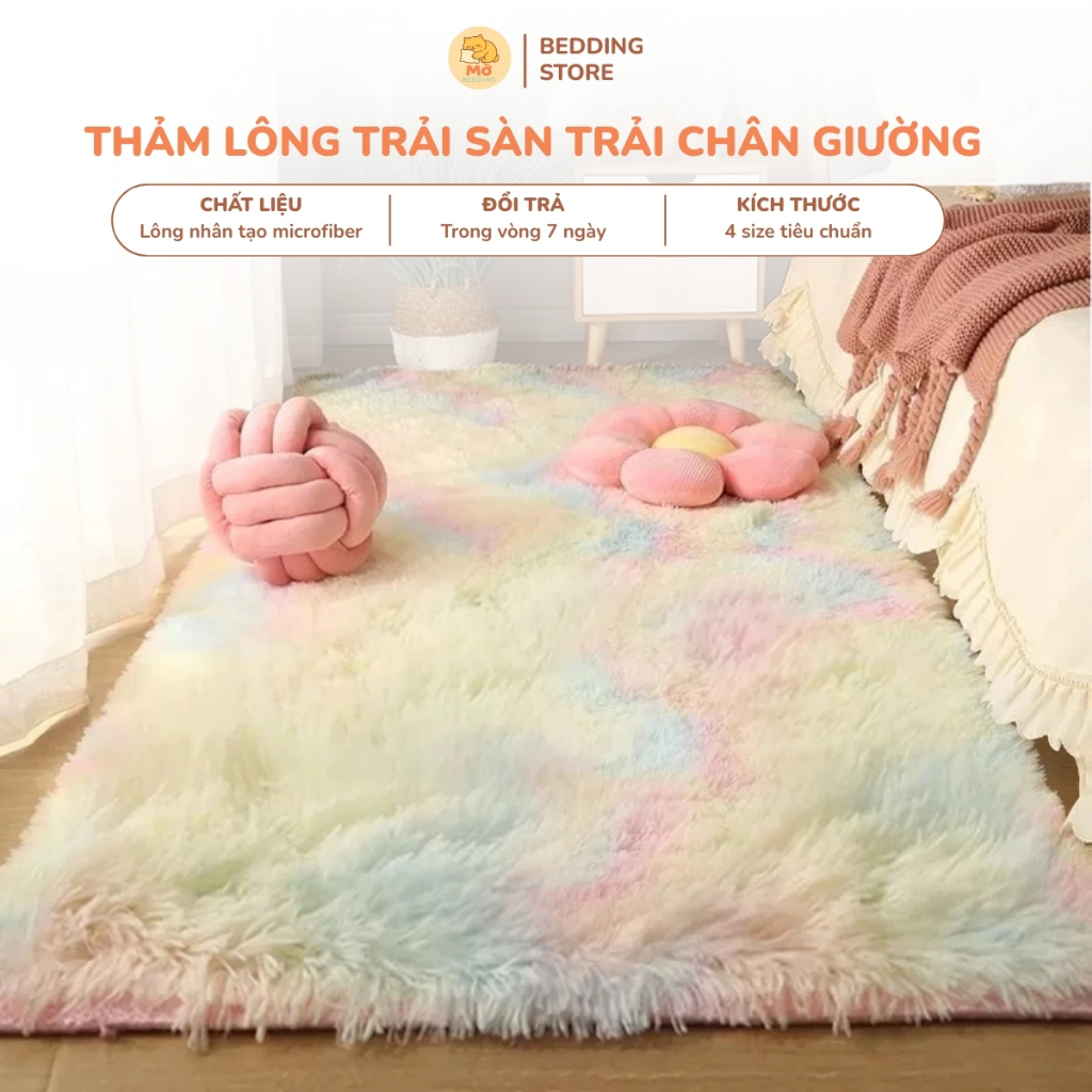 Thảm Lông Trải Sàn Trải Chân Giường Mềm Mịn Dày Dặn, Thảm Lông Decor Phòng Ngủ, Phòng Khách Đủ Size
