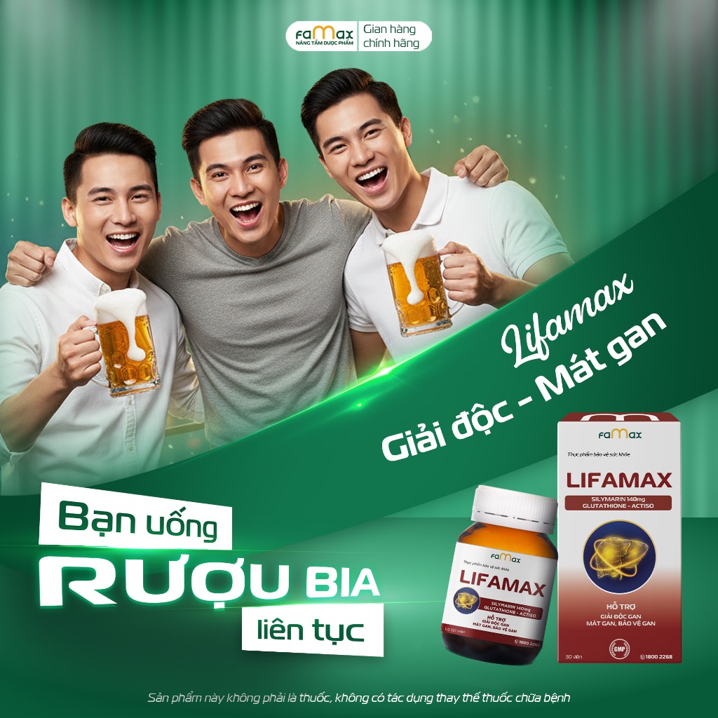 Viên giải độc gan cho người uống rượu bia - Lifamax (Dược phẩm Famax) hộp 30 viên