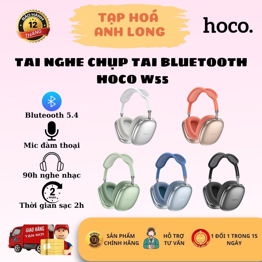 Tai Nghe Chụp Tai Bluetooth Hoco W55 - Pin Siêu Trâu 90h Nghe Nhạc - Headphone Có Mic Đàm Thoại