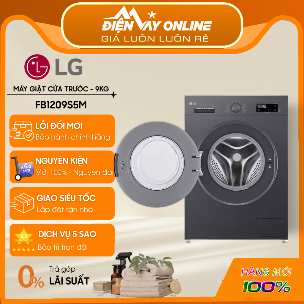 [CHÍNH HÃNG] FB1209S5M - Máy Giặt Lồng Ngang LG AI DD™ Inverter 9 Kg FB1209S5M