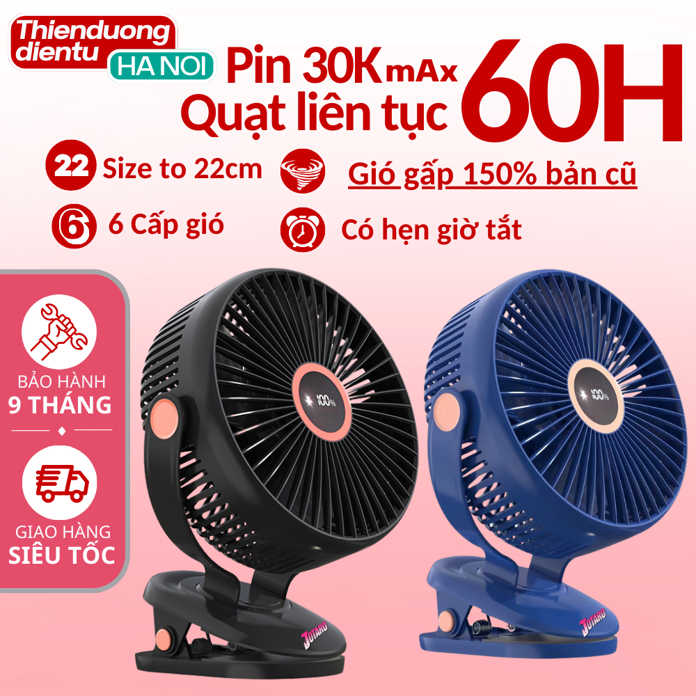 Quạt Tích Điện Kẹp LOẠI TO JOTARO J28 Pin Siêu Trâu 60Giờ, Hiện thị %pin, Dung Lượng Pin lớn, Lồng q