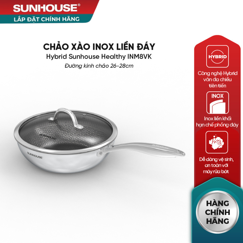Chảo xào Inox liền đáy Hybrid SUNHOUSE IN26M8VK