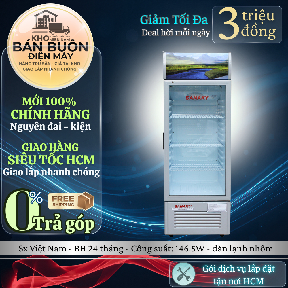 VH-218KL Tủ mát Sanaky – 200L, 1 cánh kính, chống đọng sương, máy nén Panasonic VH-218KL