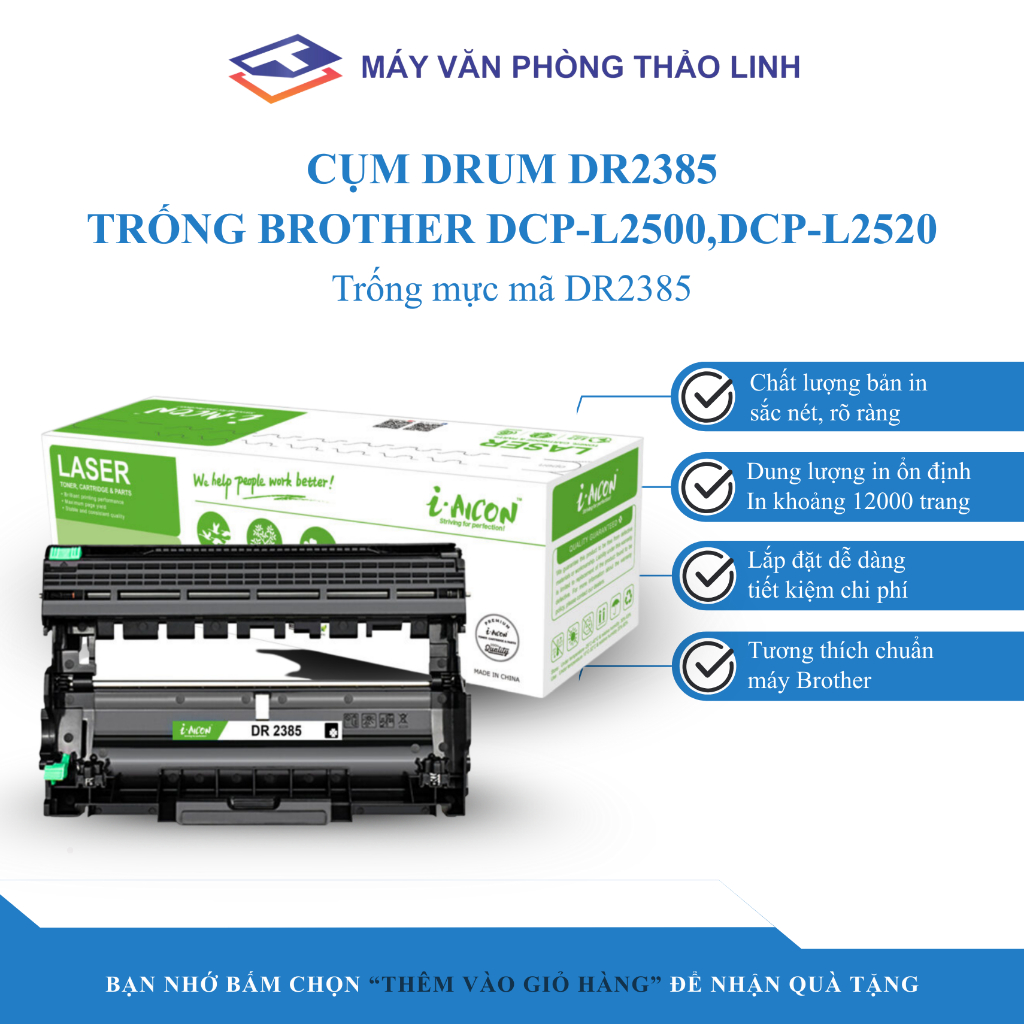 Cụm Drum Brother DR2385 iAicon In Đậm Nét 12000 Trang Dùng Cho DCP L2500 L2520 HL L2361DN Fullbox