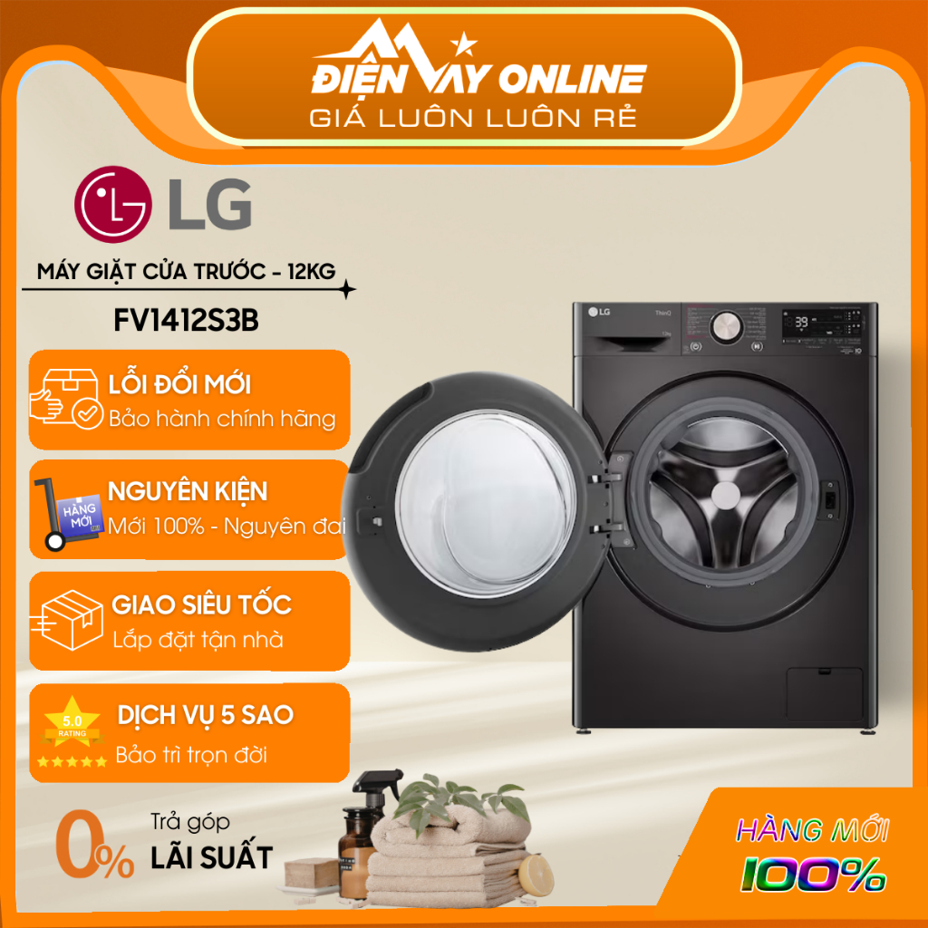 [GIAO TOÀN QUỐC] FV1412S3B - Máy Giặt Lồng Ngang 12 Kg FV1412S3B - LG AI DD™ Inverter