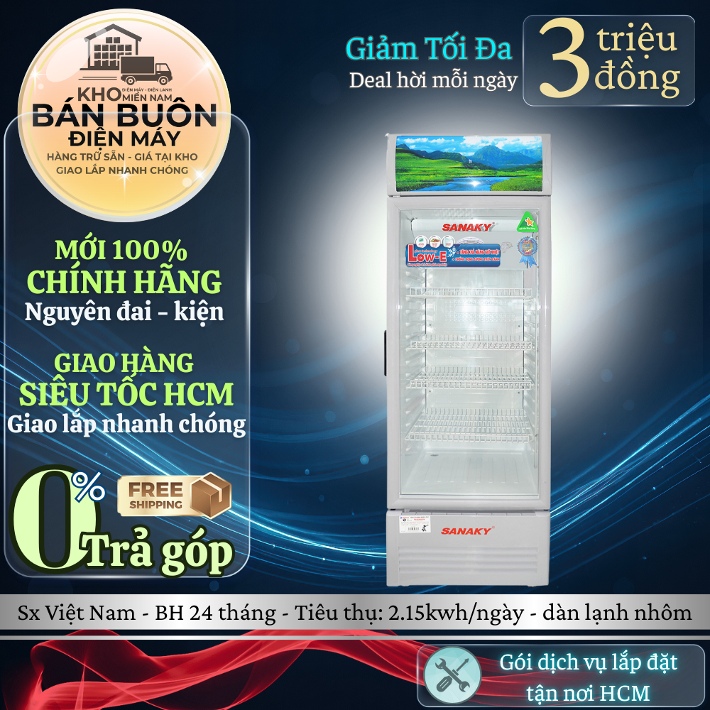 VH-308KL Tủ mát Sanaky – 300L, 1 cánh kính, chống đọng sương, máy nén Panasonic VH-308KL