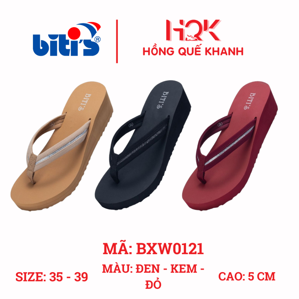 [BITI'S] DÉP KẸP/XỎ NGÓN NỮ ĐẾ XUỒNG CAO 5CM - MÃ BXW0121 - CHẤT LIỆU XỐP NHẸ, BỀN, ÊM - MÀU ĐEN/KEM